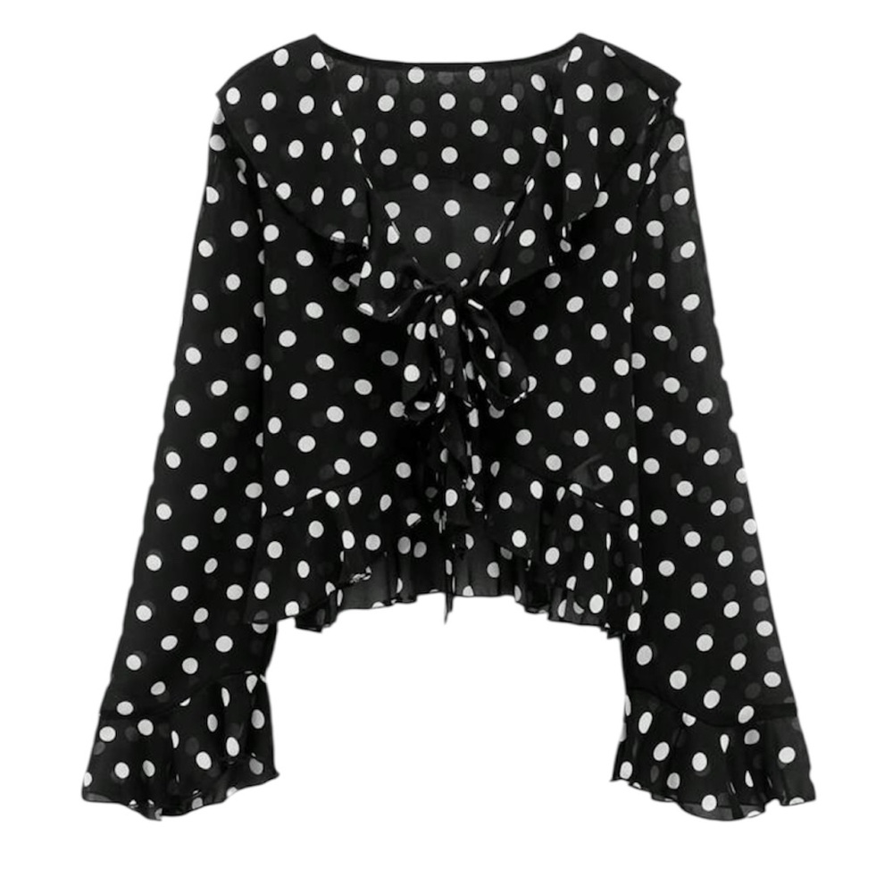 Maija Fashionable Elegant Dot Polka Dot Print Ruffle Trim Blouse
